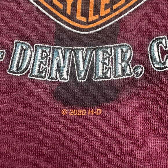 Harley Davidson T Shirt Womens Medium Maroon Denver Colorado Honoring Military - Picture 12 of 16